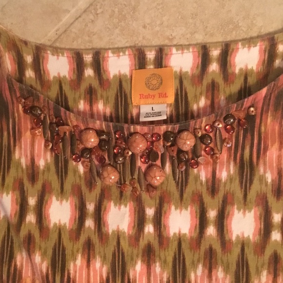 Ruby Rd. Orange and Green Patterned Blouse - Picture 2 of 3